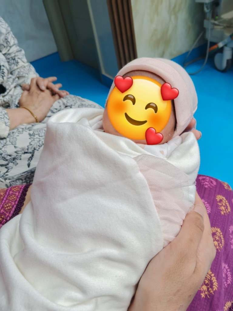 Newborn baby after successful delivery under the Motherhood Premium Package at Reliance Hospital