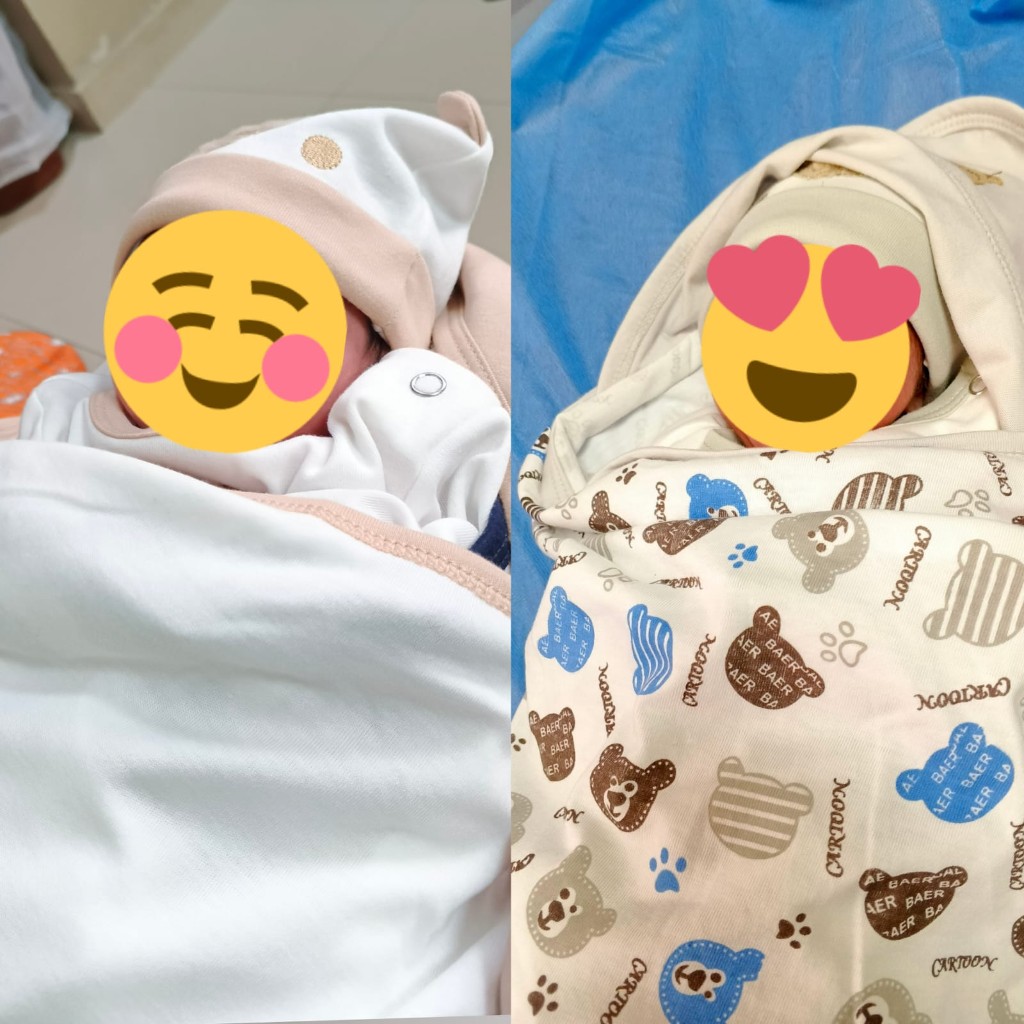 Twin newborn baby girls after delivery at Reliance Hospital under the Motherhood Premium Package